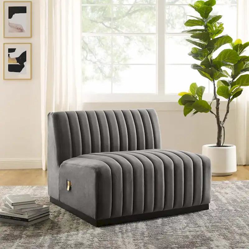 Fauteuil sans accoudoirs Conjure Channel en velours tufté de performance