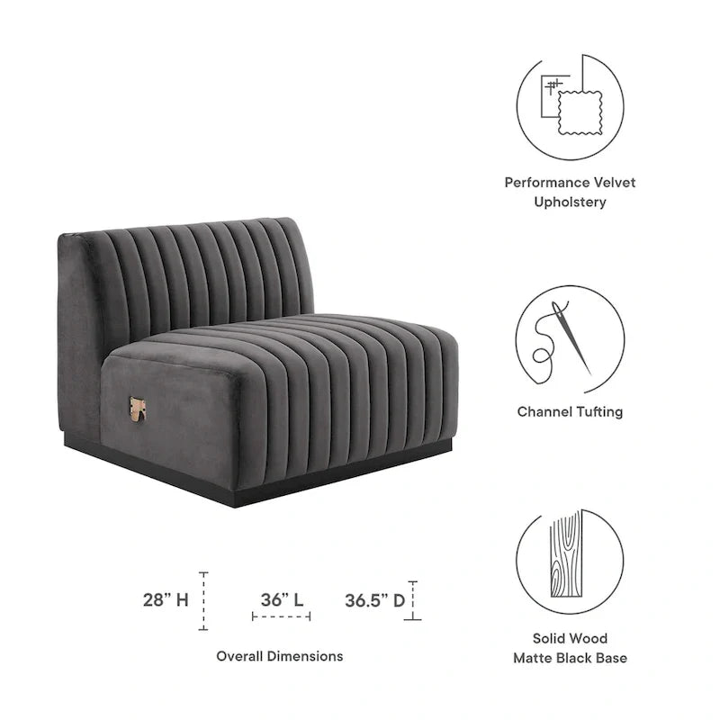 Fauteuil sans accoudoirs Conjure Channel en velours tufté de performance
