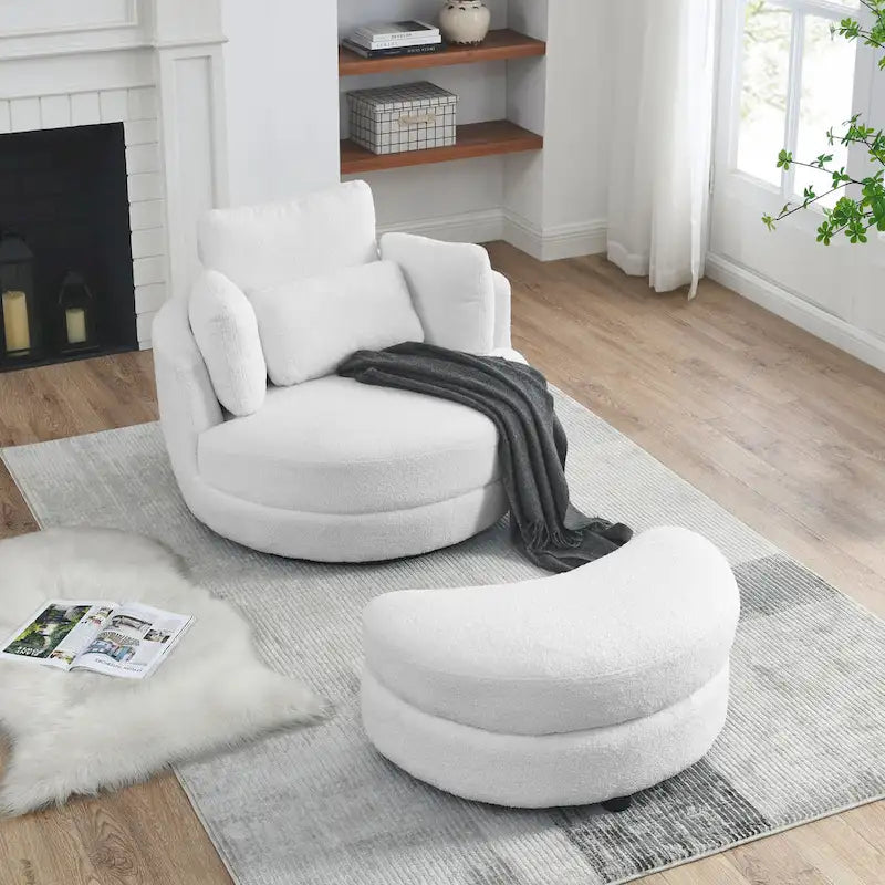Fauteuil pivotant lune 39W avec pouf de rangement pour salon - 51 x 39 x 30.5