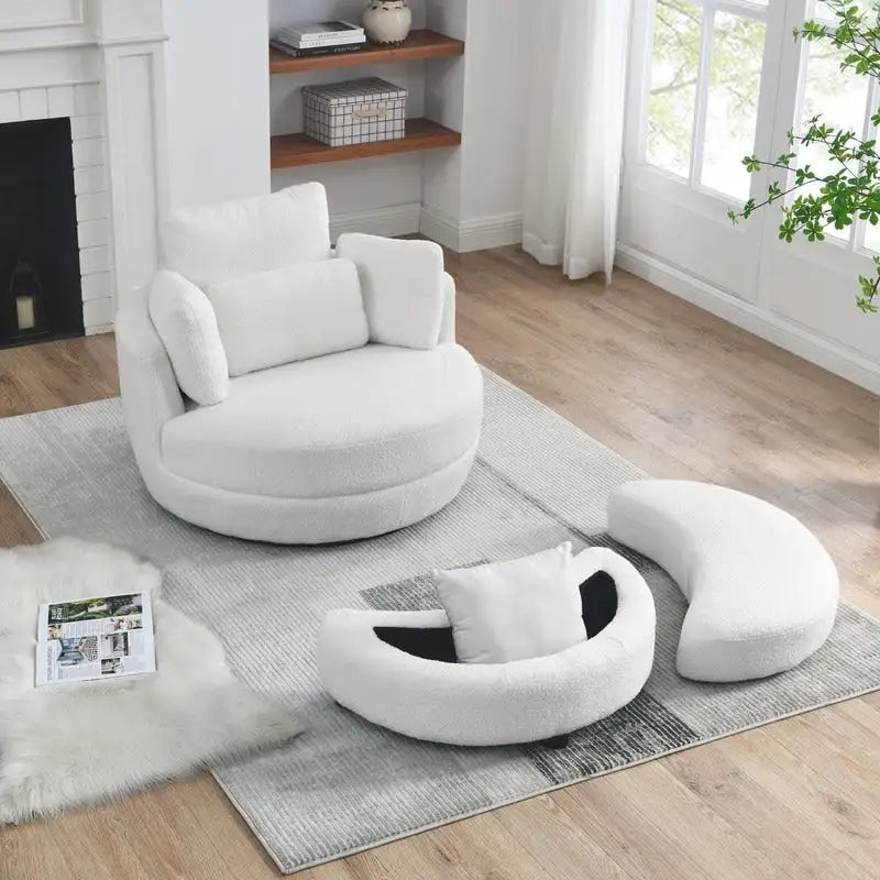 Fauteuil pivotant Circle avec pouf de rangement Moon et 4 coussins