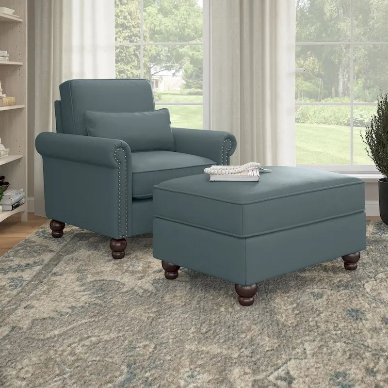 Bush Furniture Coventry Living Room Accent Chair with Ottoman Set