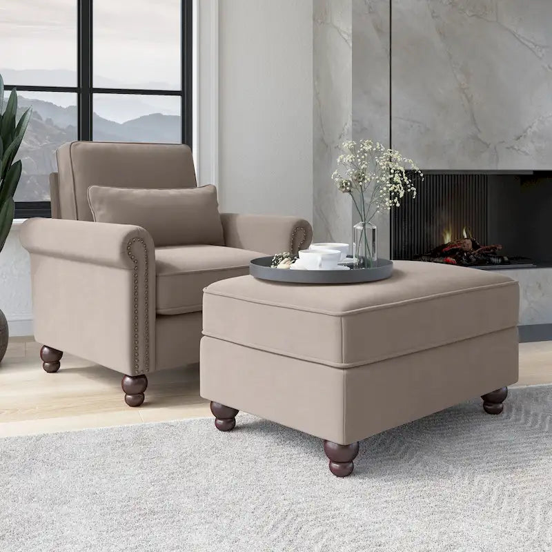 Bush Furniture Coventry Living Room Accent Chair with Ottoman Set
