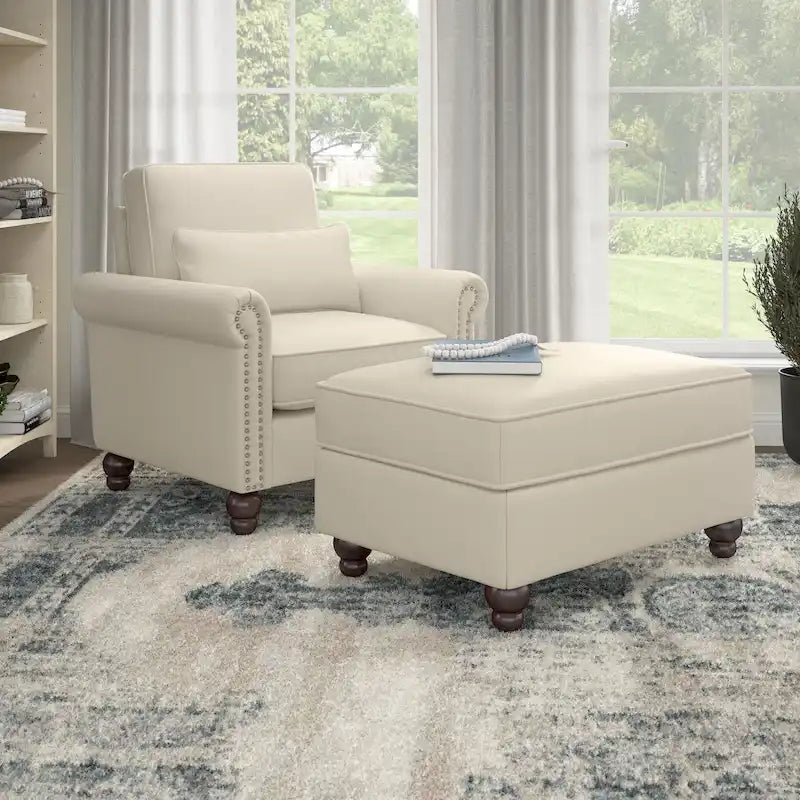 Bush Furniture Coventry Living Room Accent Chair with Ottoman Set