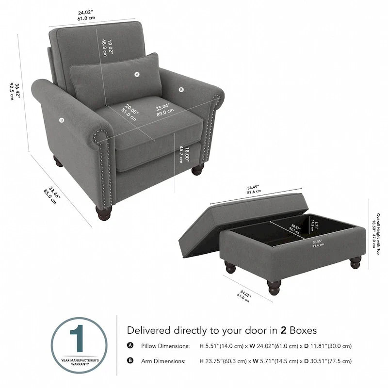 Bush Furniture Coventry Living Room Accent Chair with Ottoman Set