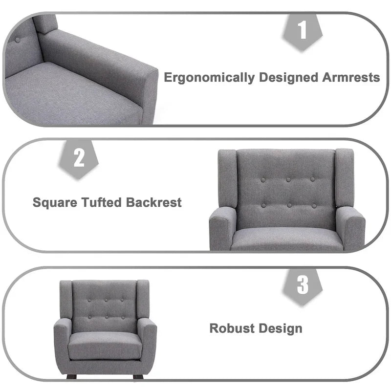 Fauteuil moderne en lin touffeté avec accoudoirs