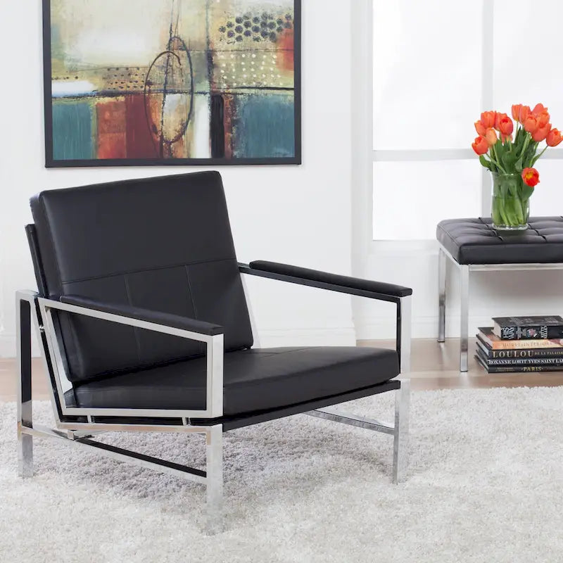 Strick & Bolton Regina Metal and Bonded Leather Mid Century Accent Chair