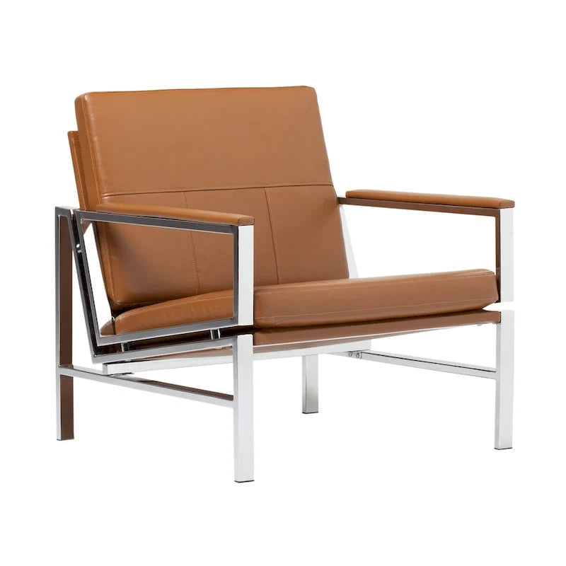Strick & Bolton Regina Metal and Bonded Leather Mid Century Accent Chair