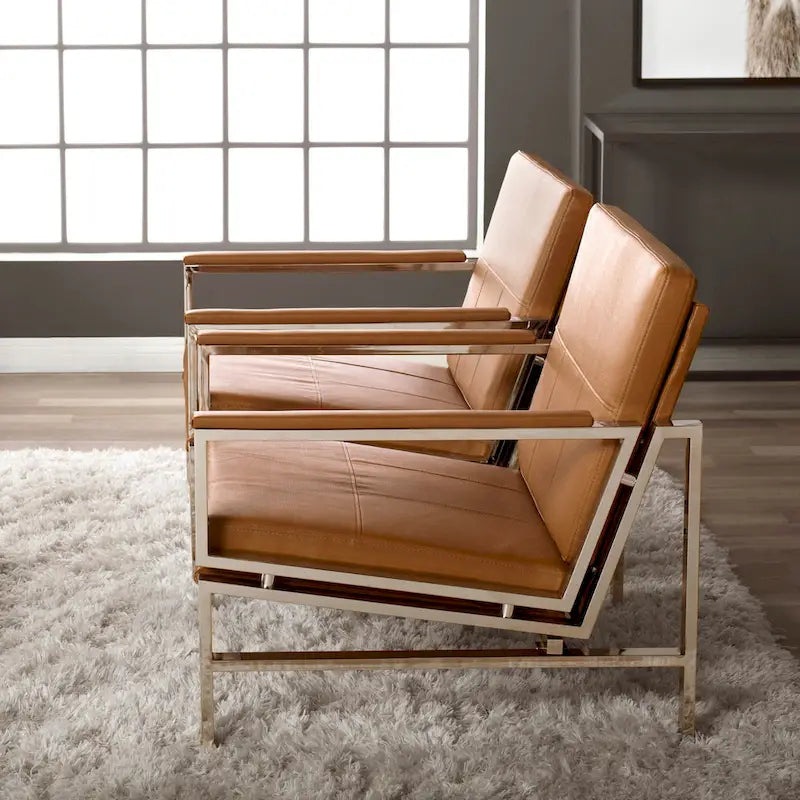 Strick & Bolton Regina Metal and Bonded Leather Mid Century Accent Chair