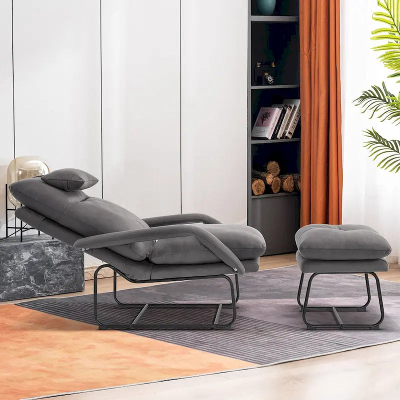 MCombo Accent Recliner with Ottoman, Armchairs with Adjustable Backrest for Living Room Bedroom, Leathaire Fabric 4233