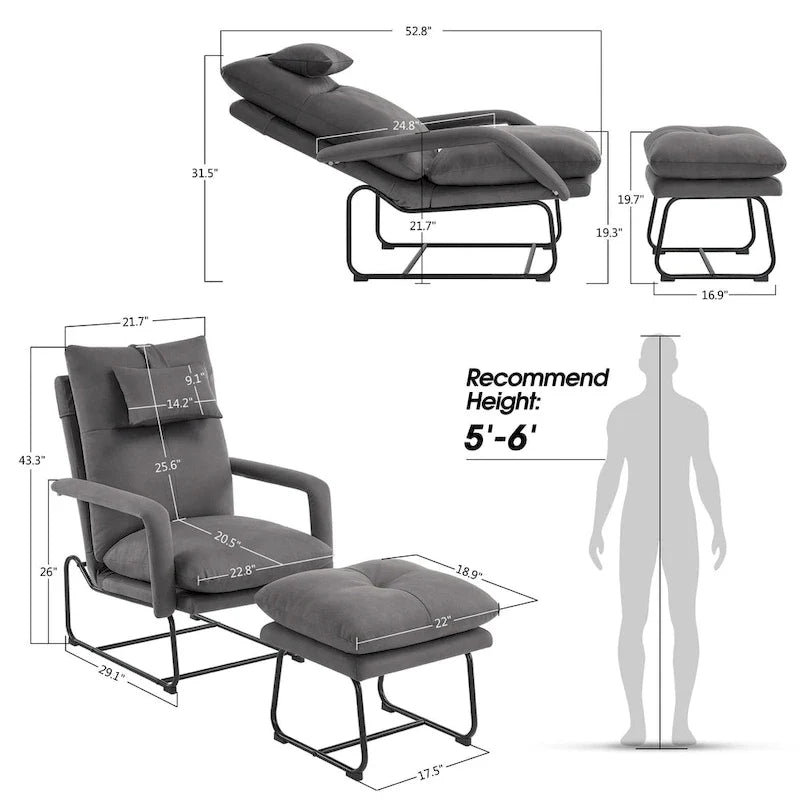 MCombo Accent Recliner with Ottoman, Armchairs with Adjustable Backrest for Living Room Bedroom, Leathaire Fabric 4233