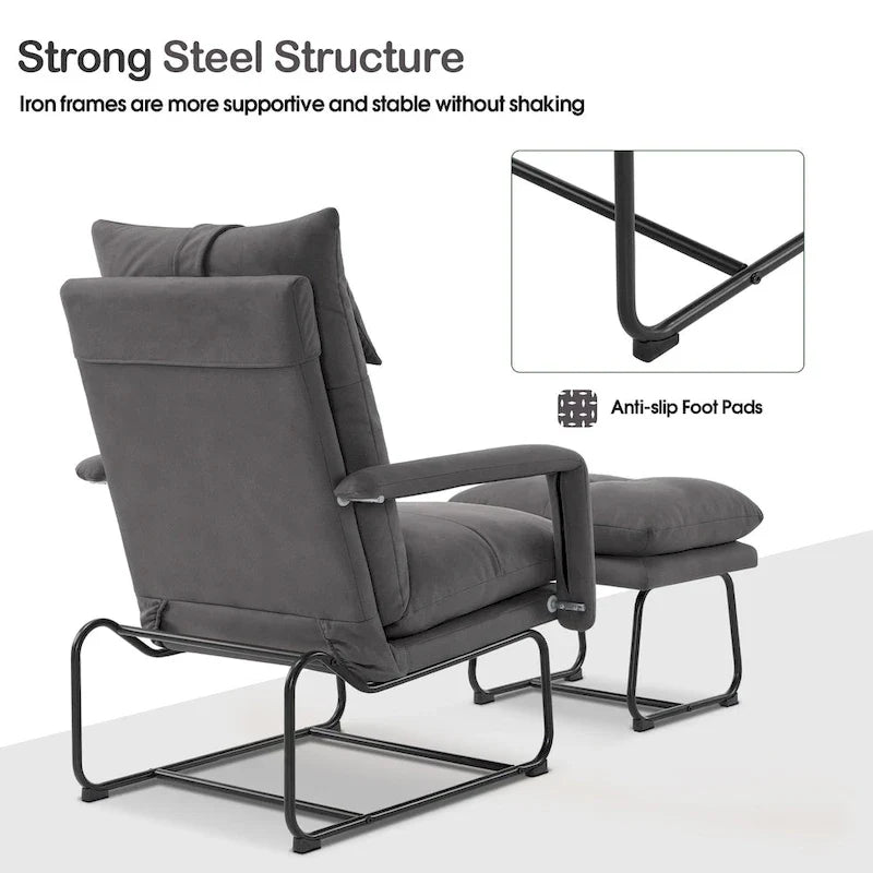 MCombo Accent Recliner with Ottoman, Armchairs with Adjustable Backrest for Living Room Bedroom, Leathaire Fabric 4233