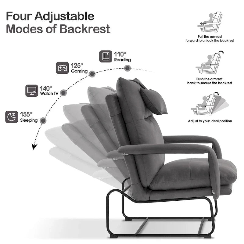 MCombo Accent Recliner with Ottoman, Armchairs with Adjustable Backrest for Living Room Bedroom, Leathaire Fabric 4233