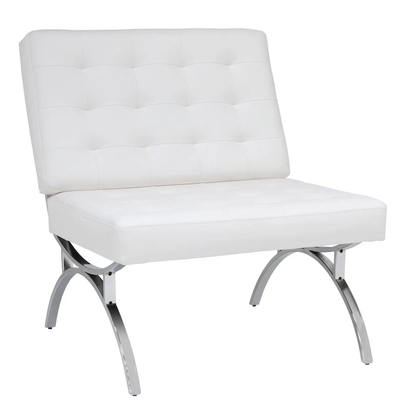 Fauteuil d'appoint du milieu du siècle Newel en cuir mélangé moderne et structure en métal chromé
