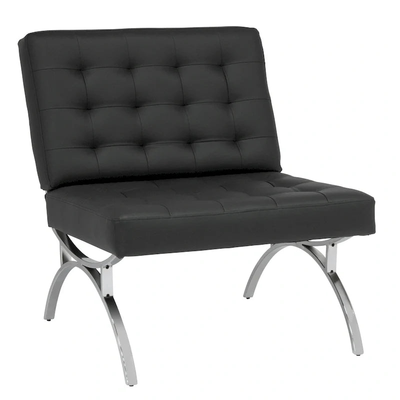 Newel Modern Blended Leather and Chrome Metal Frame Mid Century Accent Chair