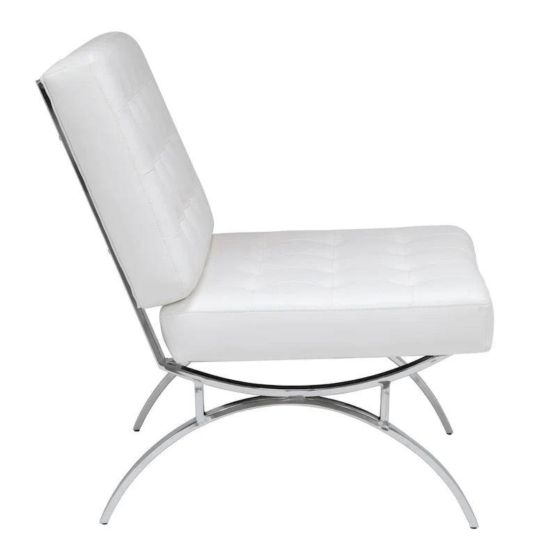 Fauteuil d'appoint du milieu du siècle Newel en cuir mélangé moderne et structure en métal chromé