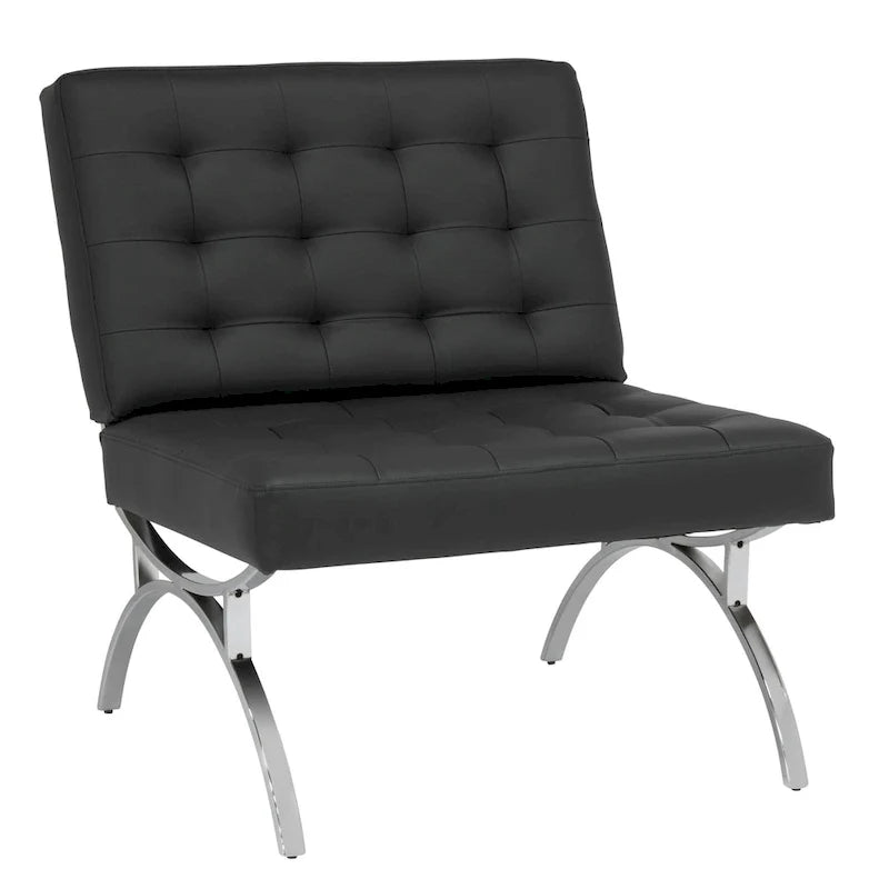 Fauteuil d'appoint du milieu du siècle Newel en cuir mélangé moderne et structure en métal chromé