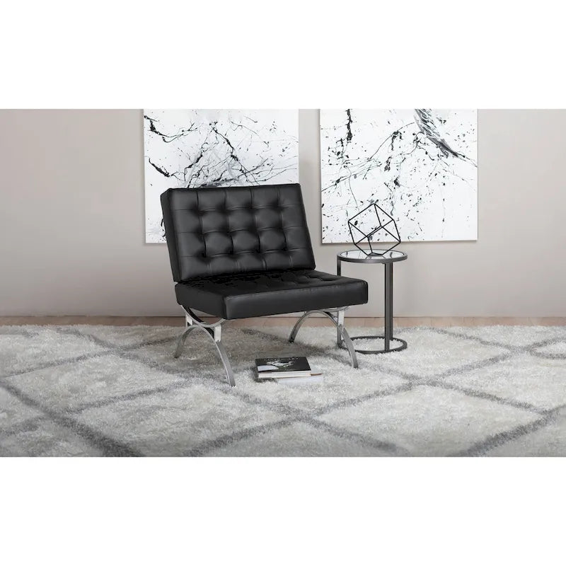 Fauteuil d'appoint du milieu du siècle Newel en cuir mélangé moderne et structure en métal chromé
