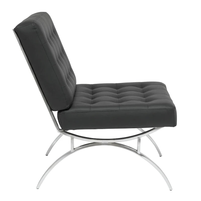 Fauteuil d'appoint du milieu du siècle Newel en cuir mélangé moderne et structure en métal chromé