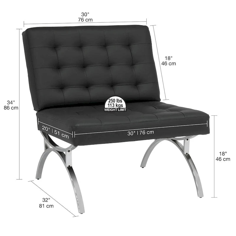 Fauteuil d'appoint du milieu du siècle Newel en cuir mélangé moderne et structure en métal chromé