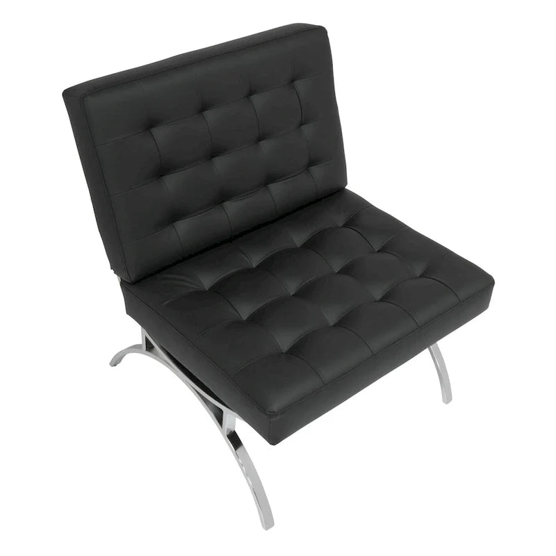 Fauteuil d'appoint du milieu du siècle Newel en cuir mélangé moderne et structure en métal chromé