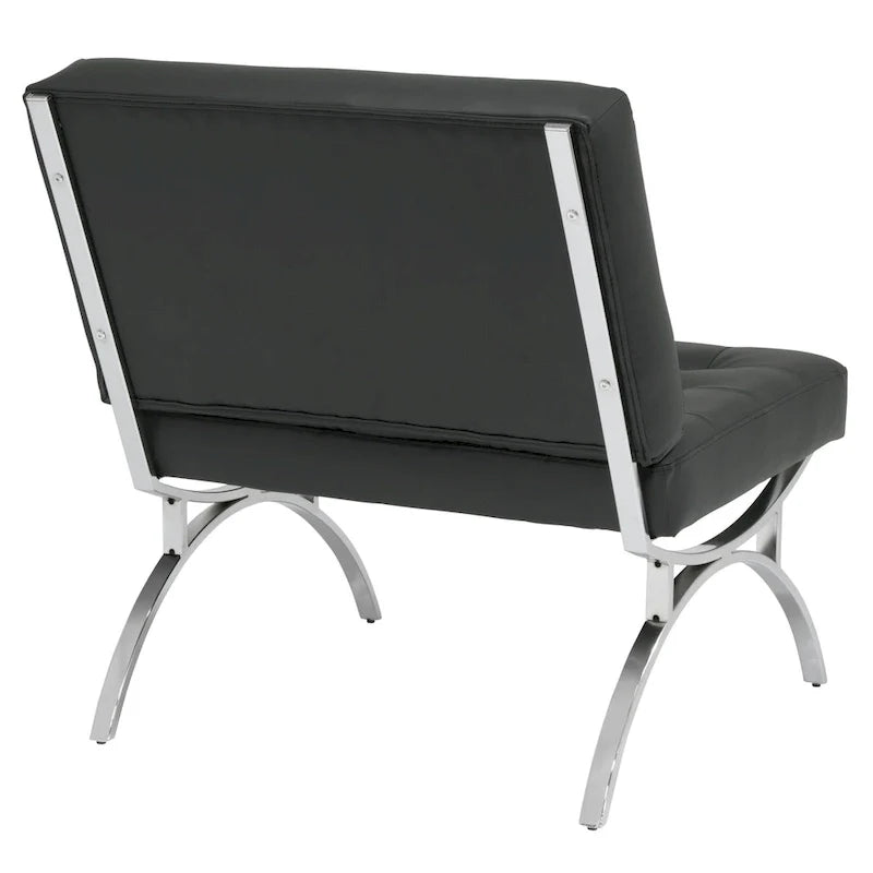 Fauteuil d'appoint du milieu du siècle Newel en cuir mélangé moderne et structure en métal chromé