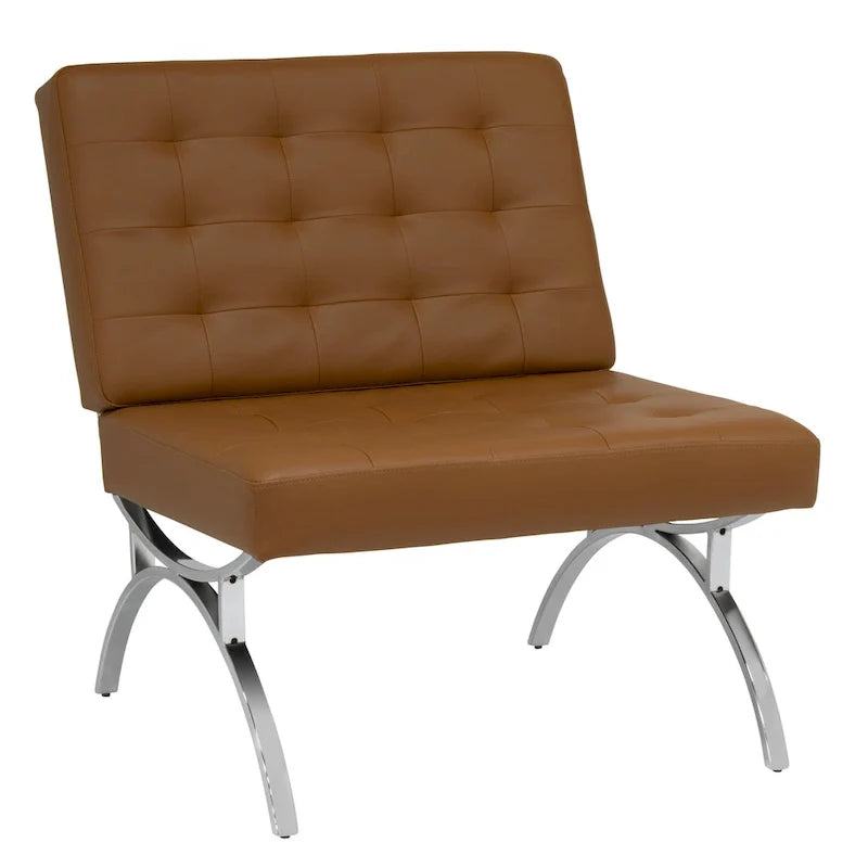 Fauteuil d'appoint du milieu du siècle Newel en cuir mélangé moderne et structure en métal chromé