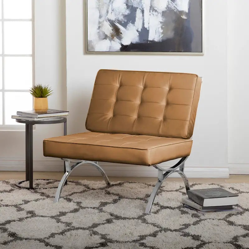 Fauteuil d'appoint du milieu du siècle Newel en cuir mélangé moderne et structure en métal chromé