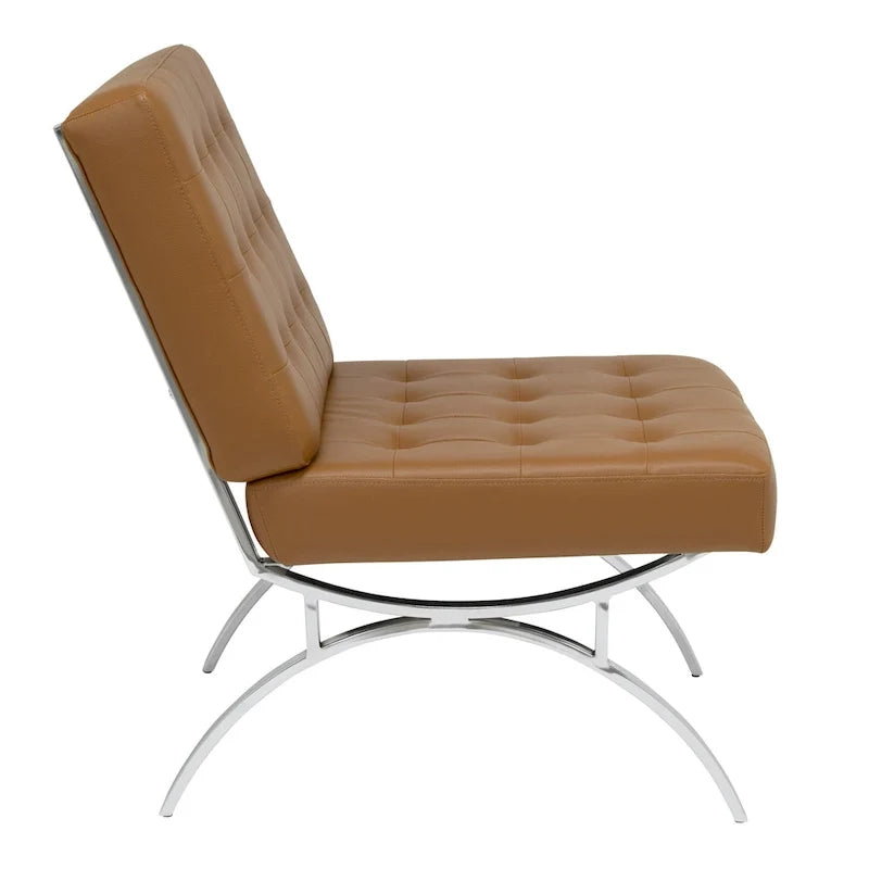 Fauteuil d'appoint du milieu du siècle Newel en cuir mélangé moderne et structure en métal chromé