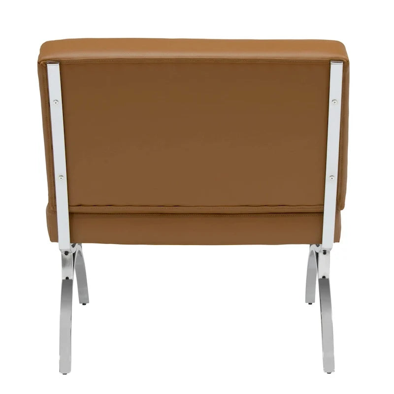 Fauteuil d'appoint du milieu du siècle Newel en cuir mélangé moderne et structure en métal chromé