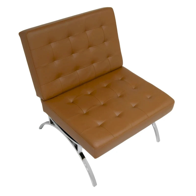 Fauteuil d'appoint du milieu du siècle Newel en cuir mélangé moderne et structure en métal chromé