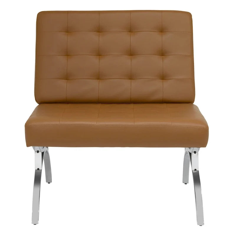 Fauteuil d'appoint du milieu du siècle Newel en cuir mélangé moderne et structure en métal chromé