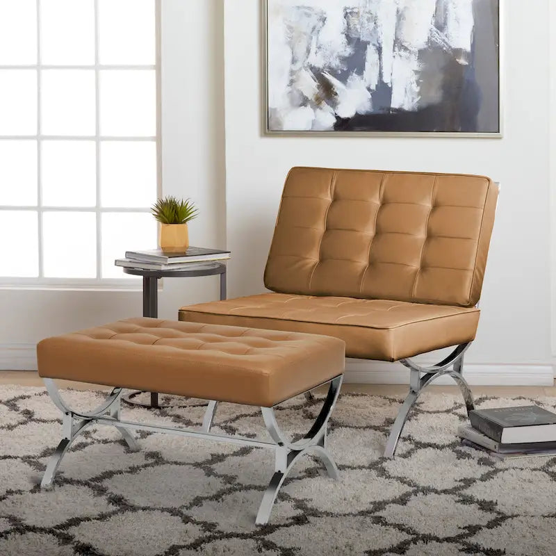Fauteuil d'appoint du milieu du siècle Newel en cuir mélangé moderne et structure en métal chromé