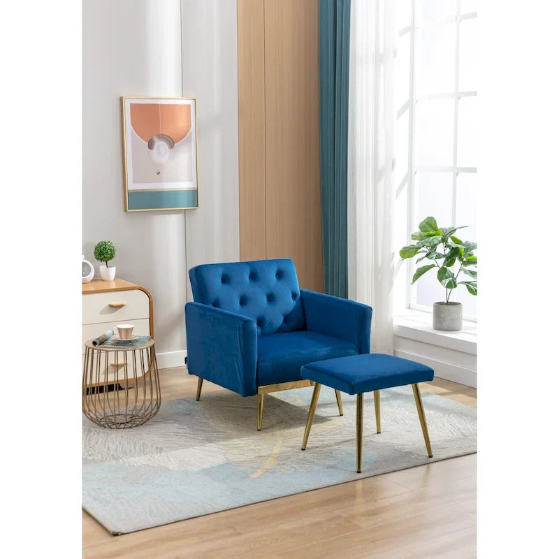 HOMEFUN Velvet Tufted Adjustable Armrests and Backrest Armchair with Ottoman