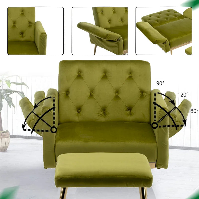 HOMEFUN Velvet Tufted Adjustable Armrests and Backrest Armchair with Ottoman