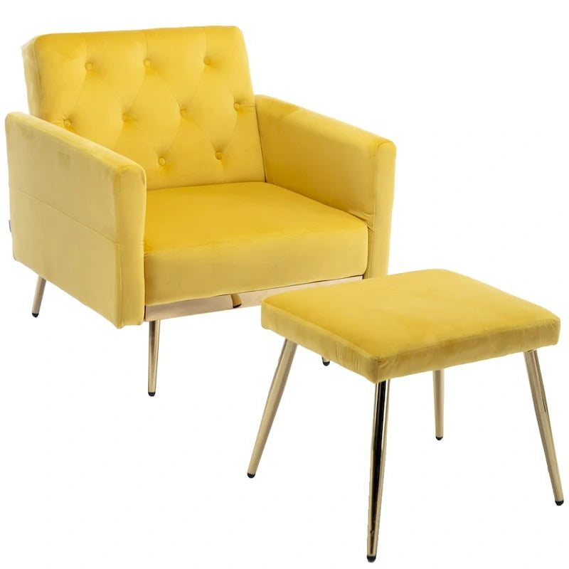 HOMEFUN Velvet Tufted Adjustable Armrests and Backrest Armchair with Ottoman