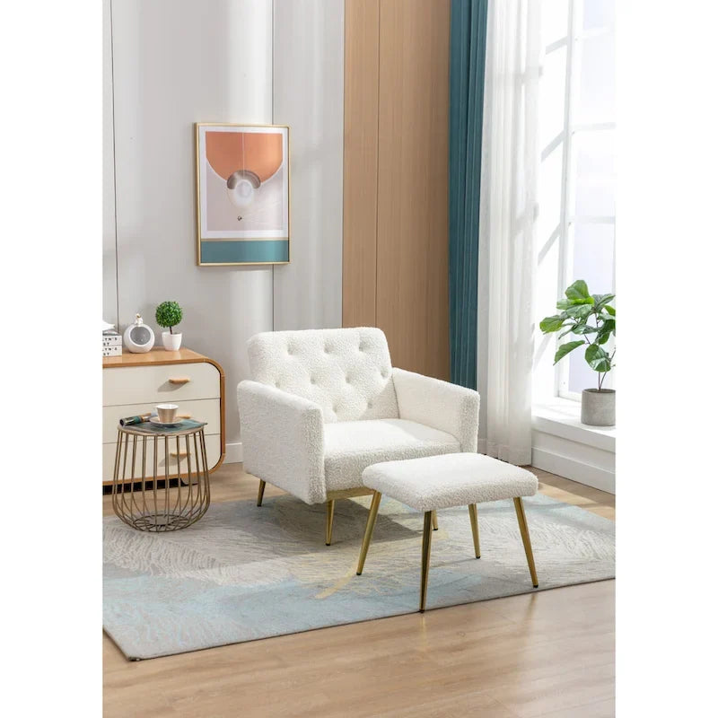 HOMEFUN Velvet Tufted Adjustable Armrests and Backrest Armchair with Ottoman
