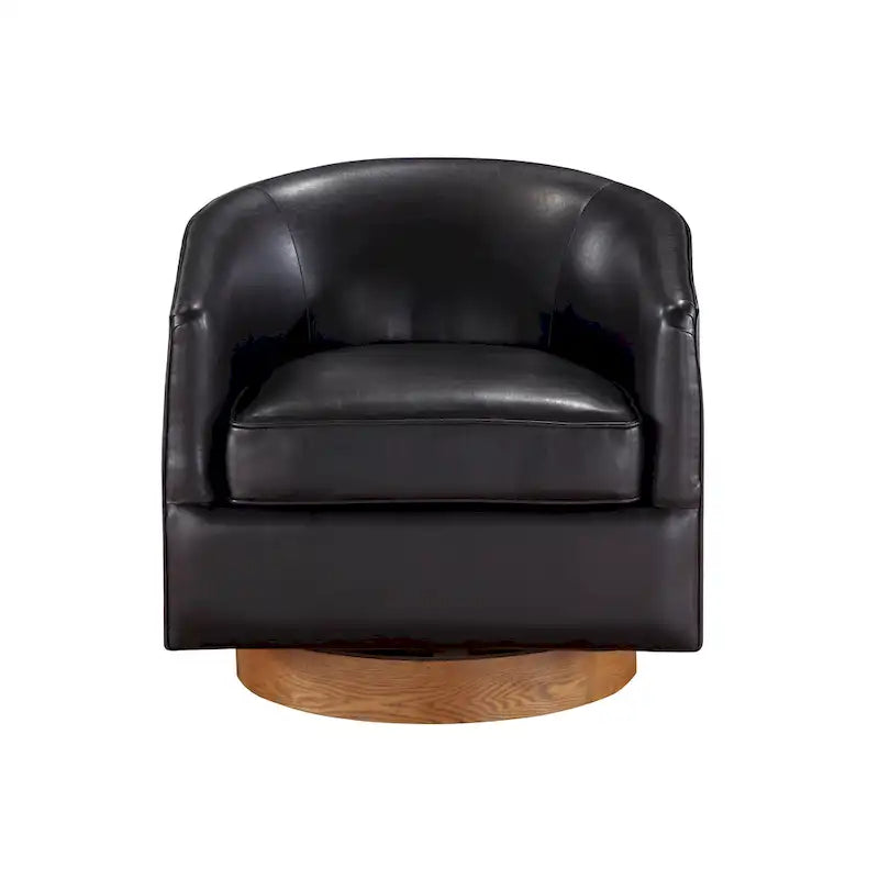 Ingram Faux Leather Wood Base Barrel Swivel Chair by Greyson Living