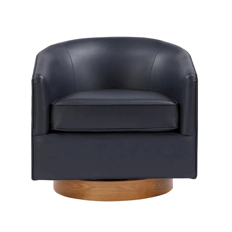 Ingram Faux Leather Wood Base Barrel Swivel Chair by Greyson Living