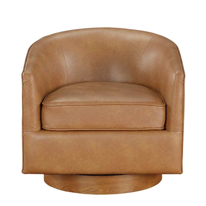 Ingram Faux Leather Wood Base Barrel Swivel Chair by Greyson Living