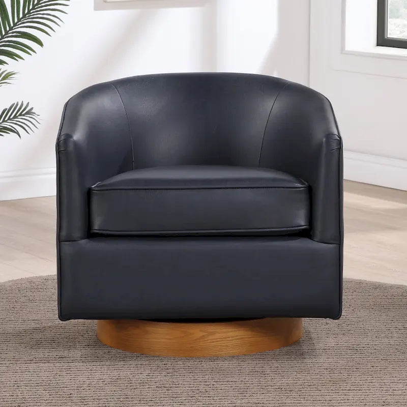 Ingram Faux Leather Wood Base Barrel Swivel Chair by Greyson Living
