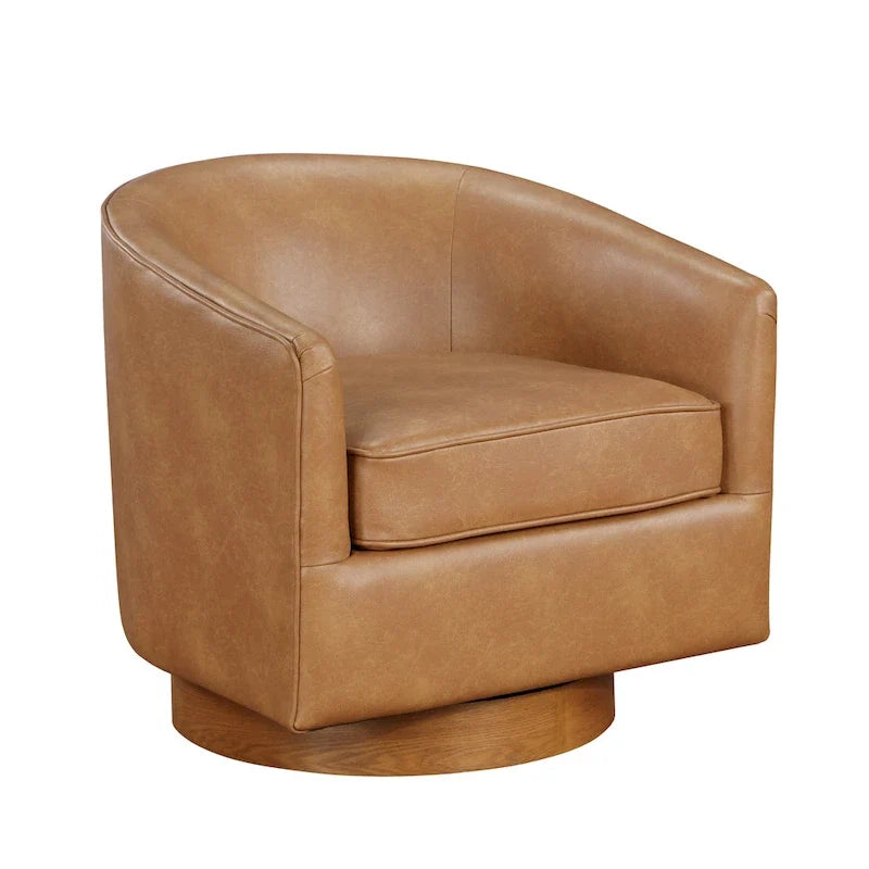 Ingram Faux Leather Wood Base Barrel Swivel Chair by Greyson Living