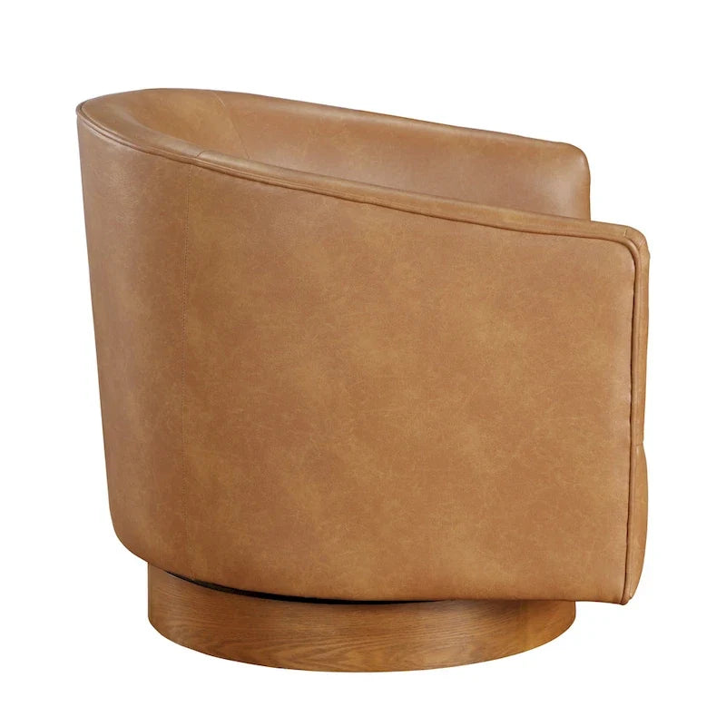 Ingram Faux Leather Wood Base Barrel Swivel Chair by Greyson Living