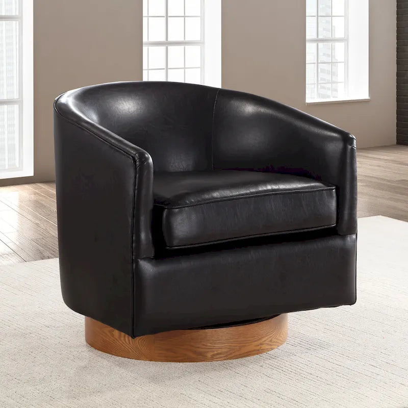 Ingram Faux Leather Wood Base Barrel Swivel Chair by Greyson Living