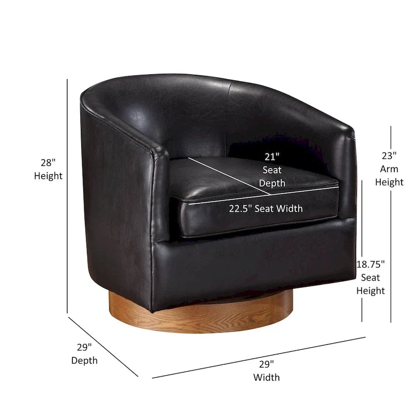 Ingram Faux Leather Wood Base Barrel Swivel Chair by Greyson Living