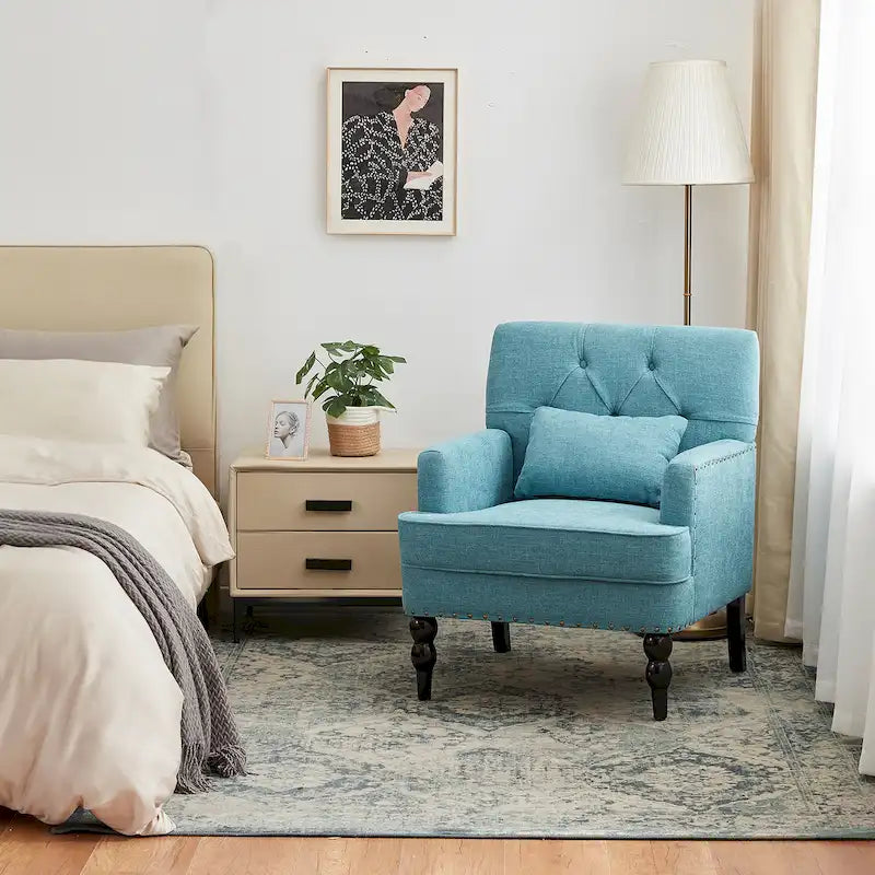 Fauteuil rembourré HUIMO avec boutons touffetés et oreiller lombaire Beige/Gris/Bleu clair/Marron
