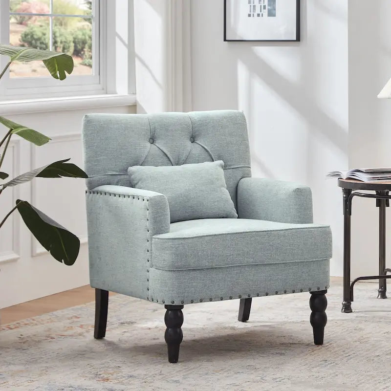 HUIMO Arm Chair Upholstered Button Tufted Accent Chair with Lumbar Pillow Beige/ Grey/ Light Blue/Brown
