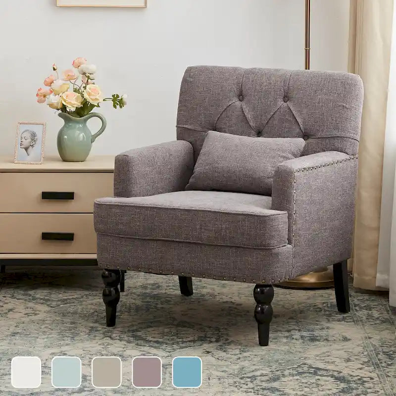 Fauteuil rembourré HUIMO avec boutons touffetés et oreiller lombaire Beige/Gris/Bleu clair/Marron