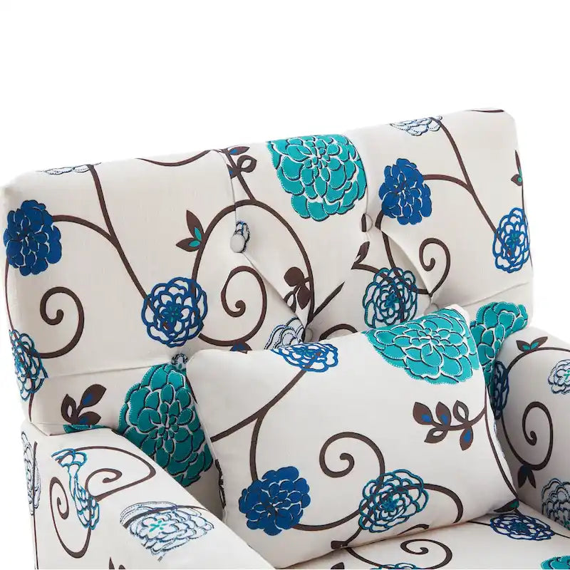 Fauteuil rembourré HUIMO avec boutons touffetés et oreiller lombaire Beige/Gris/Bleu clair/Marron