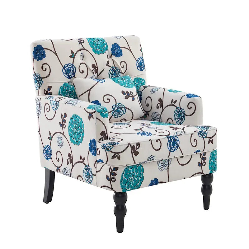 Fauteuil rembourré HUIMO avec boutons touffetés et oreiller lombaire Beige/Gris/Bleu clair/Marron