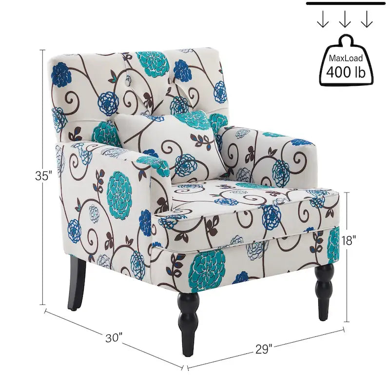 Fauteuil rembourré HUIMO avec boutons touffetés et oreiller lombaire Beige/Gris/Bleu clair/Marron